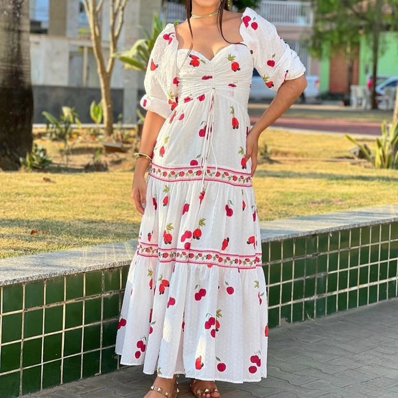 FARM Rio White Fruits Long Dress Size S - Picture 2 of 11